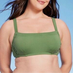 Green Ribbed Bikini Top